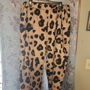 SHEIN Animal Print Wide Leg Pants - Black and Tan